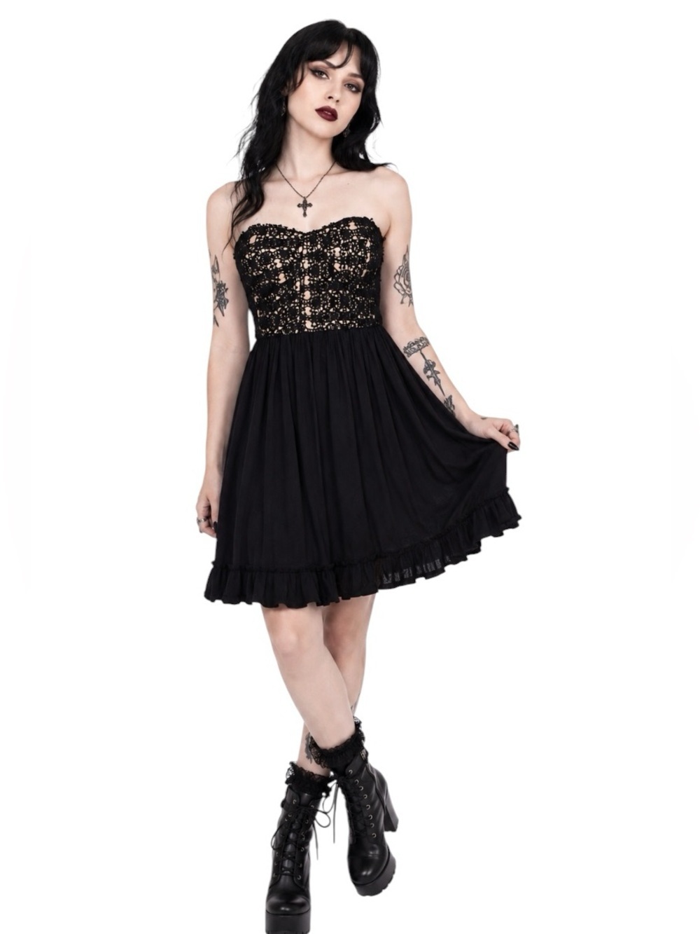 Lil Anthropologie "NEW" Black Motif Whimsigoth Witchy Strapless Dress Size 0